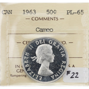 SOLD Canada 1963 50 Cents Half Dollar Silver Coin - ICCS Proof-Like PL-65 Cameo