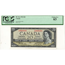 $20 1954 Bank of Canada Note Beattie-Coyne E/E Prefix BC-41a - PCGS Ch UNC-63
