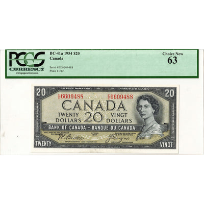 $20 1954 Bank of Canada Note Beattie-Coyne E/E Prefix BC-41a - PCGS Ch UNC-63