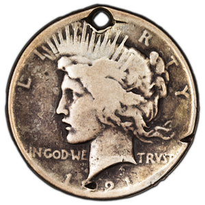 SOLD United States 1921 $1 Peace Dollar Silver Coin - Filler (holed/bent/damaged)