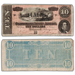 SOLD United States 1864 $10 Confederate States Note