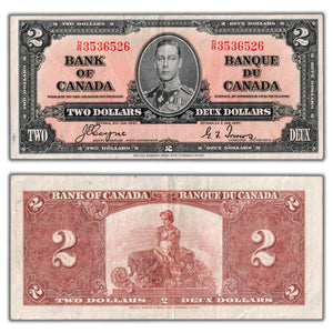 SOLD $2 1937 Bank of Canada Note Coyne-Towers D/R Prefix BC-22c - VF/EF