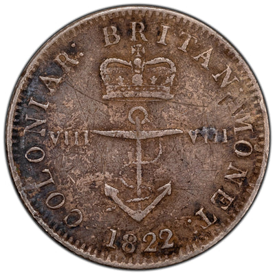 British West Indies 1822 1/8 Dollar Silver Coin
