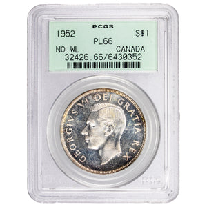 SOLD Canada 1952 No WL $1 Silver Dollar Coin - PCGS PL-66 OGH