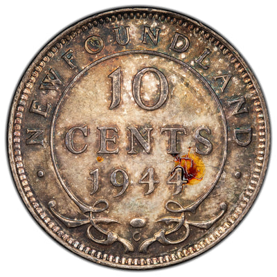 Newfoundland 1944 10 Cents Dime Silver Coin - Almost Uncirculated
