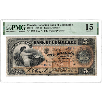 SOLD $5 1907 Canadian Bank of Commerce Chartered Note #75-14-10 - PMG F-15