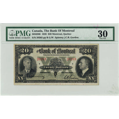 SOLD $10 1938 The Bank of Montreal Canada Chartered Note #505-62-06 - PMG VF-30