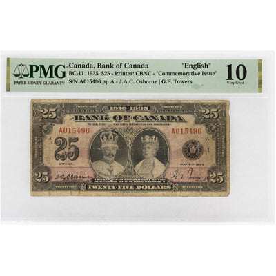 SOLD $25 1935 Bank of Canada Note English Text BC-11 - PMG VG-10