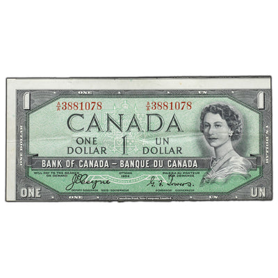 SOLD $1 1954 Bank of Canada Note Devil Face A/A Prefix - Light Cutting Error