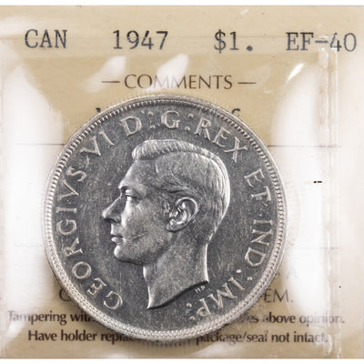 SOLD Canada 1947 Maple Leaf $1 Silver Dollar Coin - ICCS EF-40