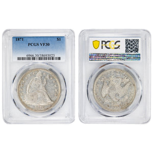 SOLD United States 1871 $1 Seated Liberty Silver Dollar Coin - PCGS VF-30