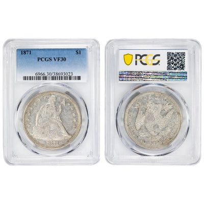 SOLD United States 1871 $1 Seated Liberty Silver Dollar Coin - PCGS VF-30