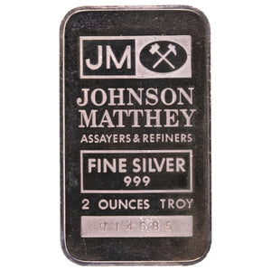 SOLD Johnson Matthey JM 2oz .999 Fine Silver Bar - JM Back