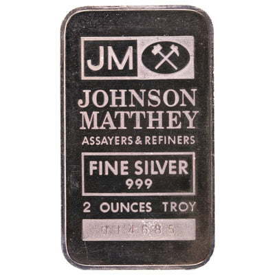 SOLD Johnson Matthey JM 2oz .999 Fine Silver Bar - JM Back