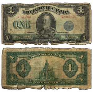 SOLD $1 1923 Dominion of Canada Note Blue Seal Series G DC-25c - Filler