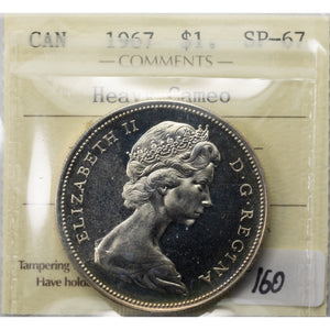 SOLD Canada 1967 $1 Silver Dollar Coin - ICCS SP-67 Heavy Cameo