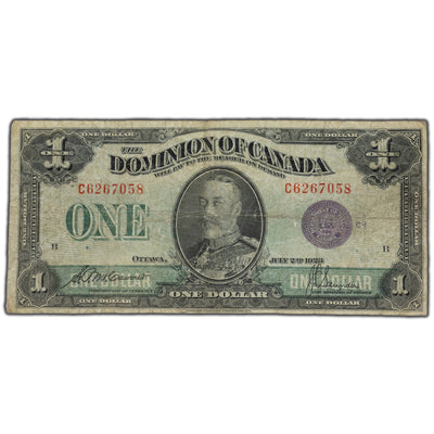 SOLD $1 1923 Dominion of Canada Note Purple Seal DC-25k - Pinholes
