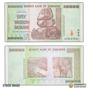 SOLD Zimbabwe 2008 50 Trillion Dollars Note P #90 - Uncirculated From Bundle