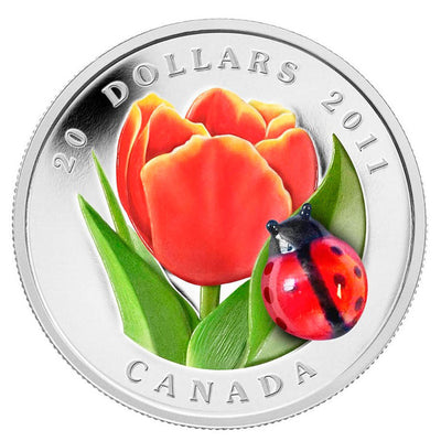 Canada 2011 $20 Tulip with Ladybug Venetian Glass .9999 Fine Silver Coin