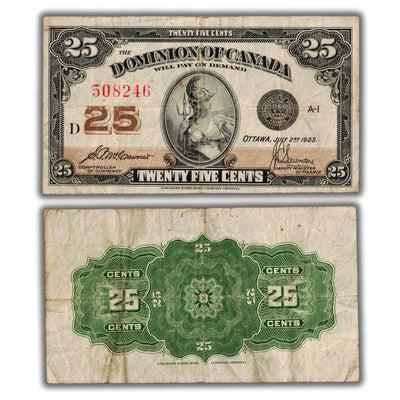 25 Cents 1923 Dominion of Canada Shinplaster Note DC-24c - Pinholes