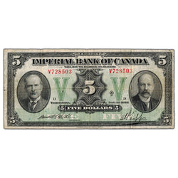 Imperial Bank of Canada 1923 $5 Chartered Note #375-18-04 - Fine (pinholes)