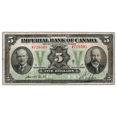 Imperial Bank of Canada 1923 $5 Chartered Note #375-18-04 - Fine (pinholes)
