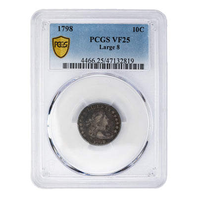 SOLD United States 1798 Large 8 10 Cents Draped Bust Dime Silver Coin - PCGS VF-25