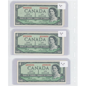 SOLD $1 1954 Bank of Canada Notes Modified Portrait - Lot of 6 - Retail $28