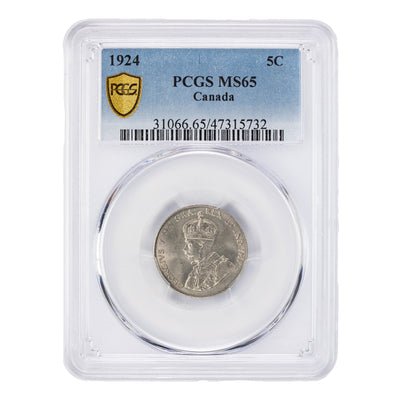 SOLD Canada 1924 5 Cents Nickel Coin - PCGS MS-65