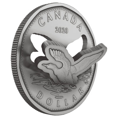Canada 2020 $1 Lying Loon (R&D Lab) .9999 Fine Silver Coin (damaged sleeve)