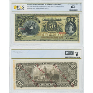 SOLD Mexico El Banco Nacional 50 Pesos Note P #s260r Remainder - PCGS UNC-62 Details