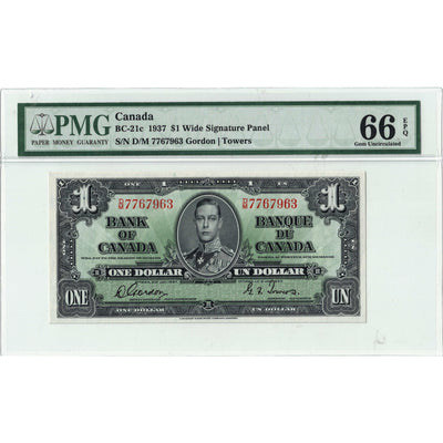 SOLD $1 1937 Bank of Canada Note Gordon-Towers D/M Prefix BC-21c - PMG Gem UNC-66 EPQ