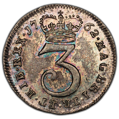 SOLD Great Britain 1762 Maundy 3 Three Pence Silver Coin - Lovely Colour