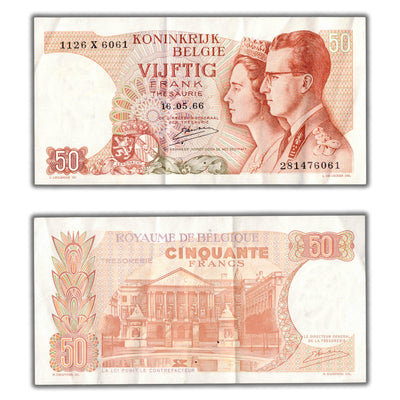 SOLD Belgium 1966 50 Fifty Francs  Note P #139 - Staple Hole