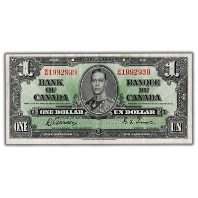 $1 1937 Bank of Canada Note Gordon-Towers B/M Prefix BC-21c - About EF