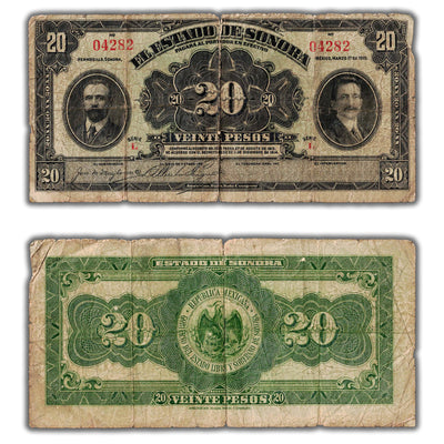 Mexico El Estado de Sonora 1915 20 Twenty Pesos Remainder Note P #s1074r