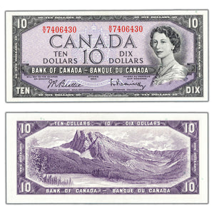 SOLD $10 1954 Bank of Canada Note Beattie-Rasminsky R/V Prefix BC-40b - Ch UNC