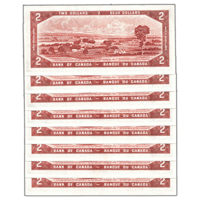 SOLD $2 1954 Bank of Canada Notes A/R Prefix BC-38b - 8 Consecutive 1XAU 7XCh UNC