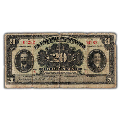 Mexico El Estado de Sonora 1915 20 Twenty Pesos Remainder Note P #s1074r