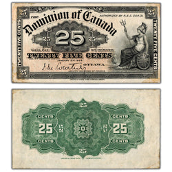 SOLD 25 Cents 1900 Dominion of Canada Note Shinplaster Courtney DC-15a - VF/EF (tape)