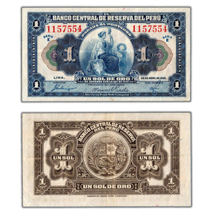 SOLD Peru 1936 1 One Sol De Oro Note P #65a - VF