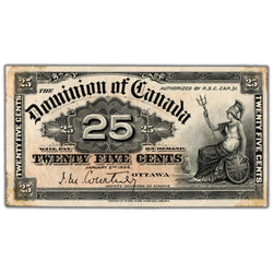 SOLD 25 Cents 1900 Dominion of Canada Note Shinplaster Courtney DC-15a - VF/EF (tape)