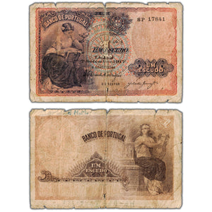 SOLD Portugal 1917 1 One Escudo Note P #113a - Filler (tears/writing)