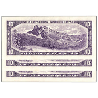 SOLD $10 1954 Bank of Canada Notes A/V Prefix BC-40b - 3 Consecutive Ch UNC