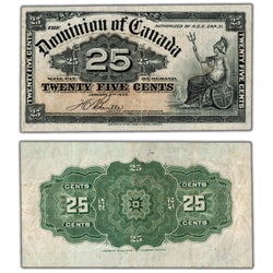 SOLD 25 Cents 1900 Dominion of Canada Note Shinplaster Boville DC-15b - VF