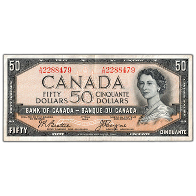 SOLD $50 1954 Bank of Canada Note Devil Face Beattie-Coyne BC-34b - VF (writing)
