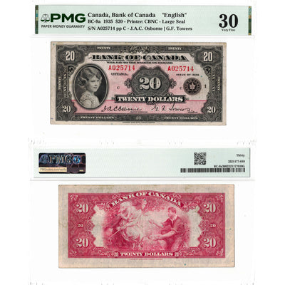 SOLD $20 1935 Bank of Canada Note English Text Large Seal BC-9a - PMG VF-30