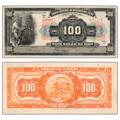 Peru 1941 100 Soles de Oro Note P #69Aa - VF