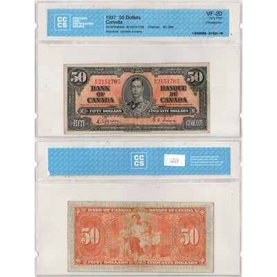 $50 1937 Bank of Canada Note Gordon-Towers B/H Prefix BC-26b - CCCS VF-20