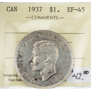 SOLD Canada 1937 $1 Silver Dollar Coin - ICCS EF-45